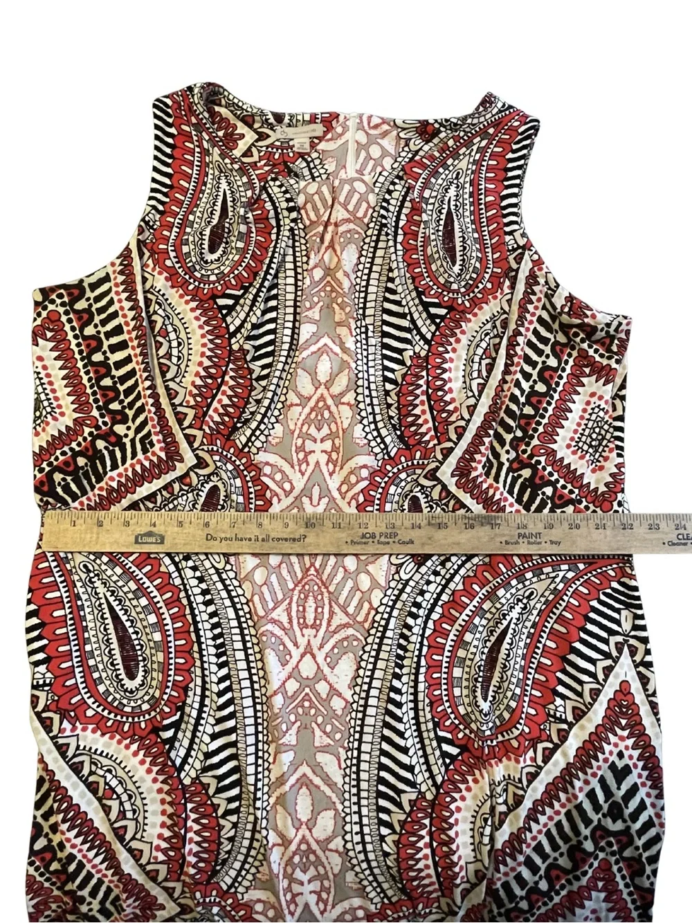DRESSBARN Women's 24 Plus Lined Blood Orange Paisley Boho Geometric Maxi Dress - Picture 14 of 15